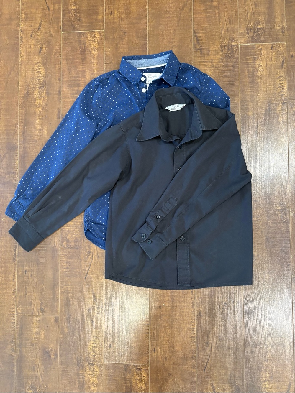 Boys Size 8 Black Button-Up Shirt & Navy Blue polka dot button up shirt